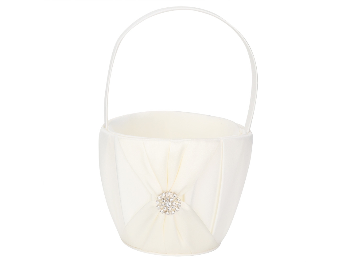 Cesta de Flores Branca de Cetim para Menina de Casamento | S/MARCA