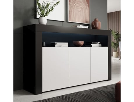 Aparador Alays Com Luzes Led Preto E Branco Mate 155x91,5x37 Cm Design Moderno Domensino