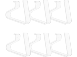 Conjunto de 6 prendedores de toalha de mesa em policarbonato transparente, resistentes e antiderrapantes, ideais para cafés e lanchonetes.
