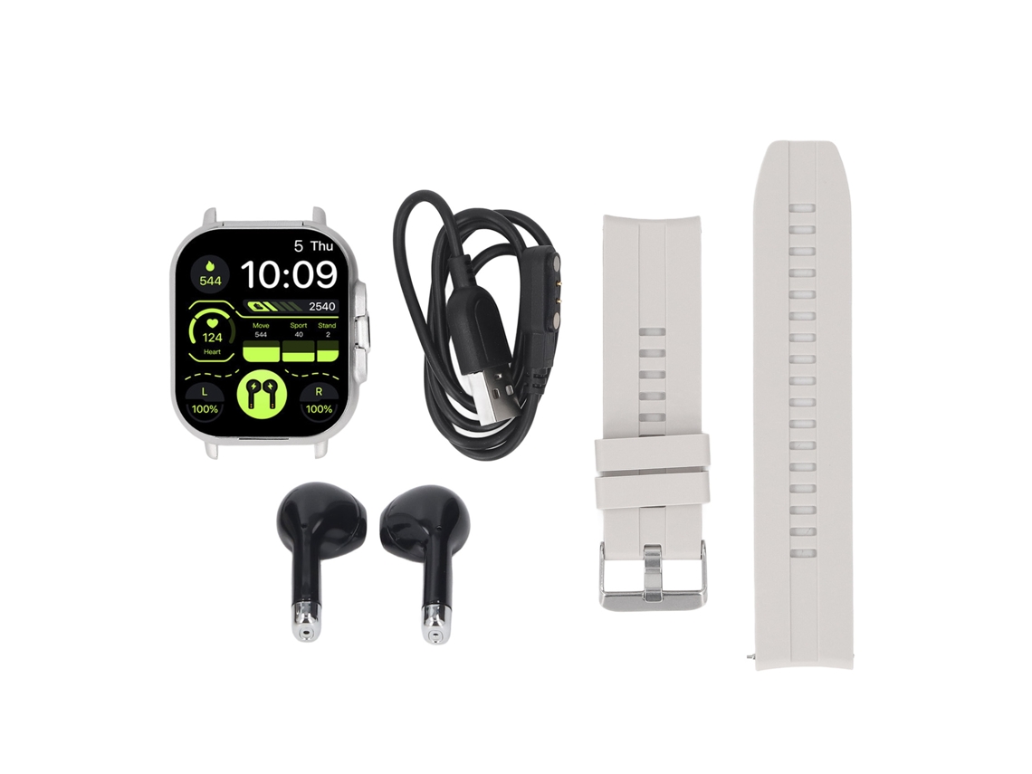 Relógio Inteligente 2 em 1 Mali com fones Bluetooth, tela HD 2.01 polegadas, rastreador de fitness prata | S/MARCA