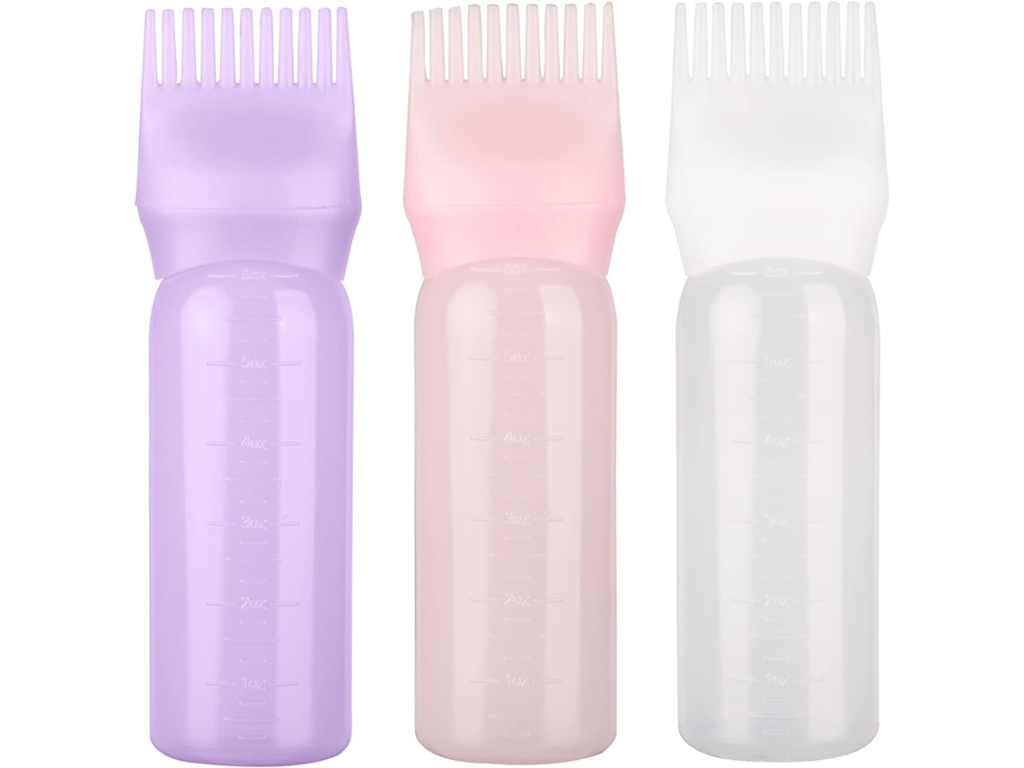 Pincel de Tintura para Cabelo Garrafa Pente de Raiz Aplicador Garrafa Pente Garrafa de Tintura para Cabelo (3 Cores)