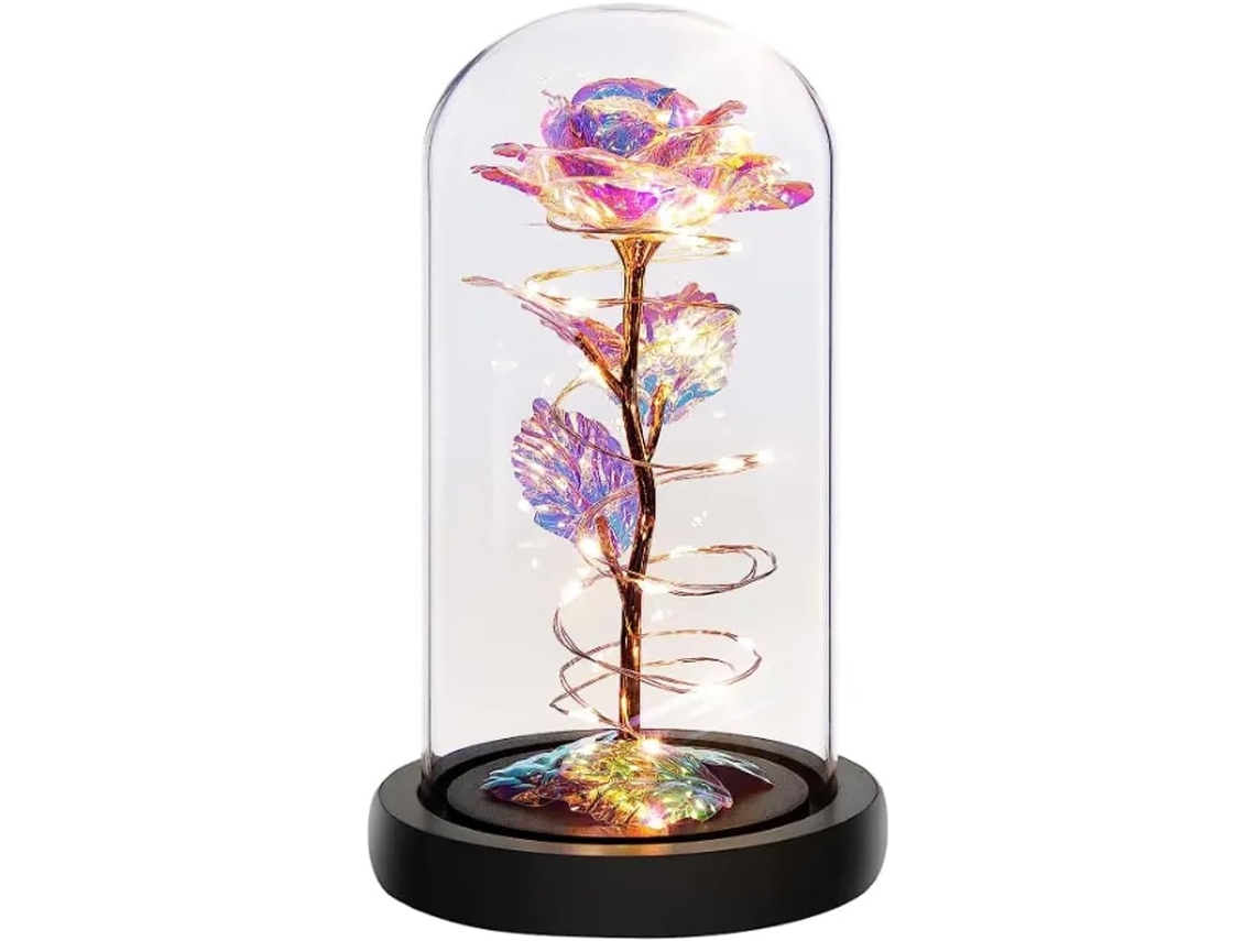 Rosas Artificiais Luminosas em Cúpula de Vidro, Presente Perfeito para Mulheres, Ideal para o Dia Dos Namorados, Presente Ideal para Mães BRILVIBERA