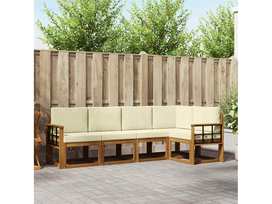 Vidaxl Conjunto De Sofás Para Exterior 5 Pcs Natural E Creme