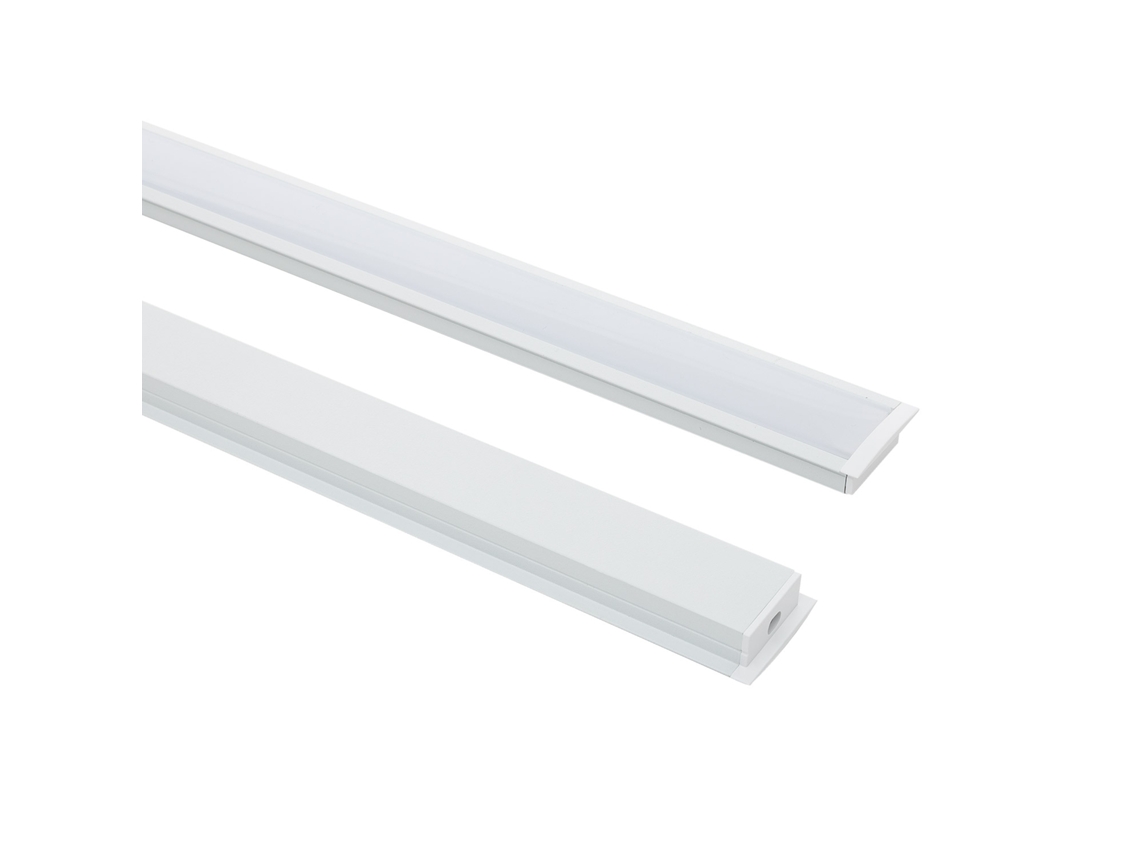 Perfil de Alumínio Embutido com Cobertura Contínua para Fita Dupla de LED até 18 mm Branco 2 M Branco Translúcido