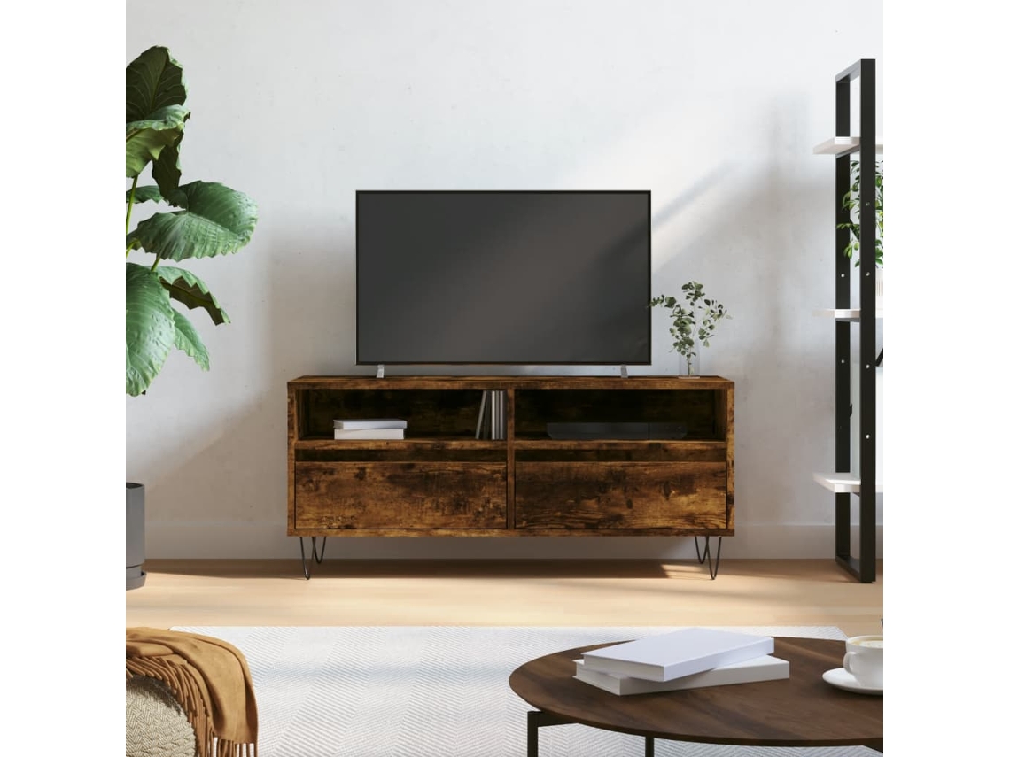 Vidaxl Móvel P/ Tv 100x34,5x44,5 Cm Derivados Madeira Carvalho Fumado