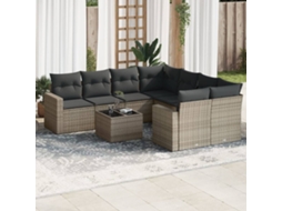 Vidaxl 9 Pcs Conjunto Sofás P/ Jardim Com Almofadões Vime Pe Cinzento