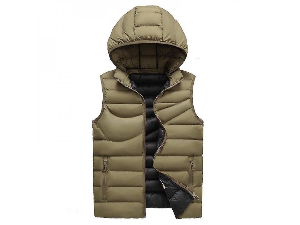 Colete acolchoado masculino Rebe, sem mangas, com capuz removível, impermeável para o inverno, tamanho M, cáqui.