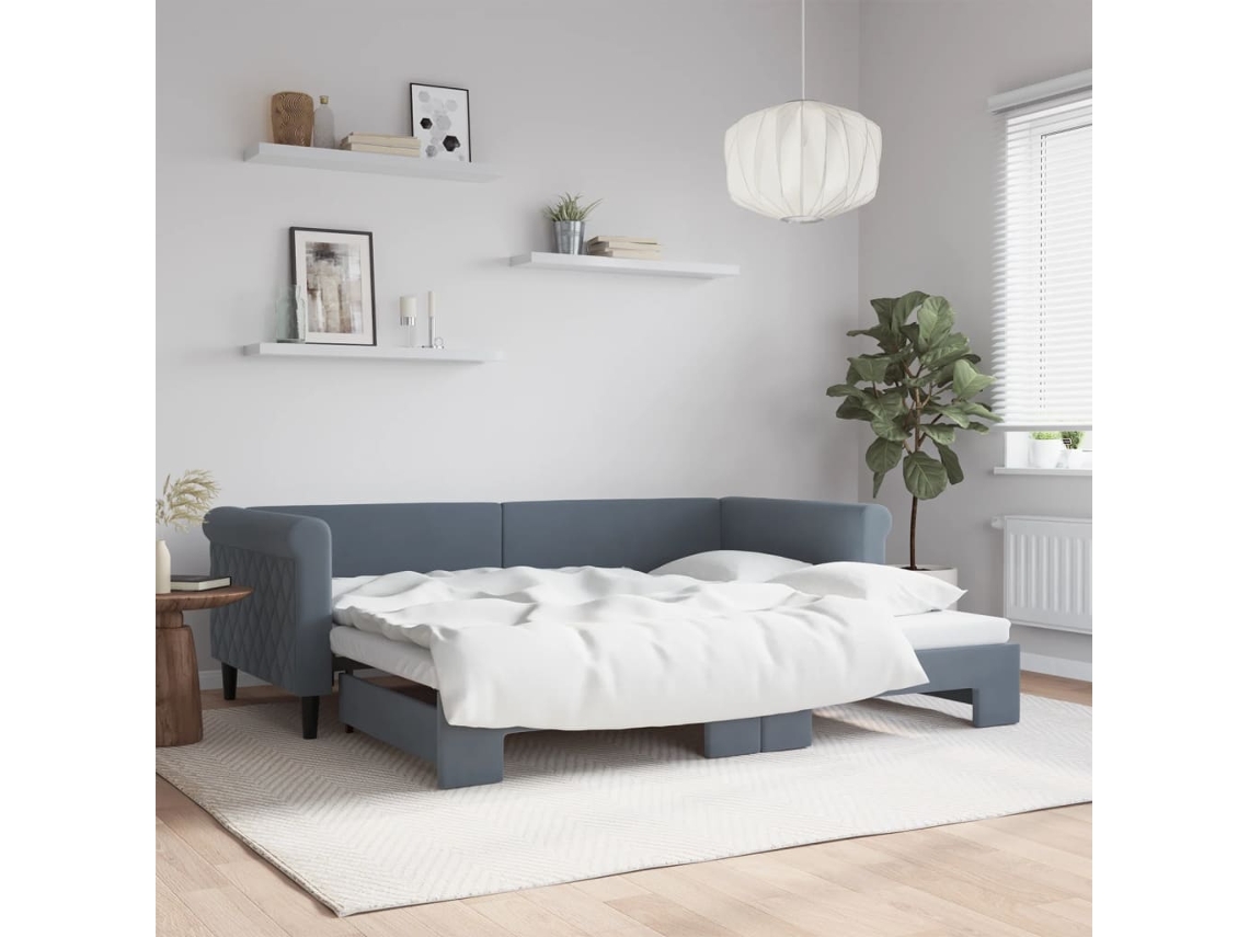 Cama De Solteiro | Camas Para Quarto | Sofá-cama Com Gavetão 90x200 Cm Veludo Cinzento-escuro