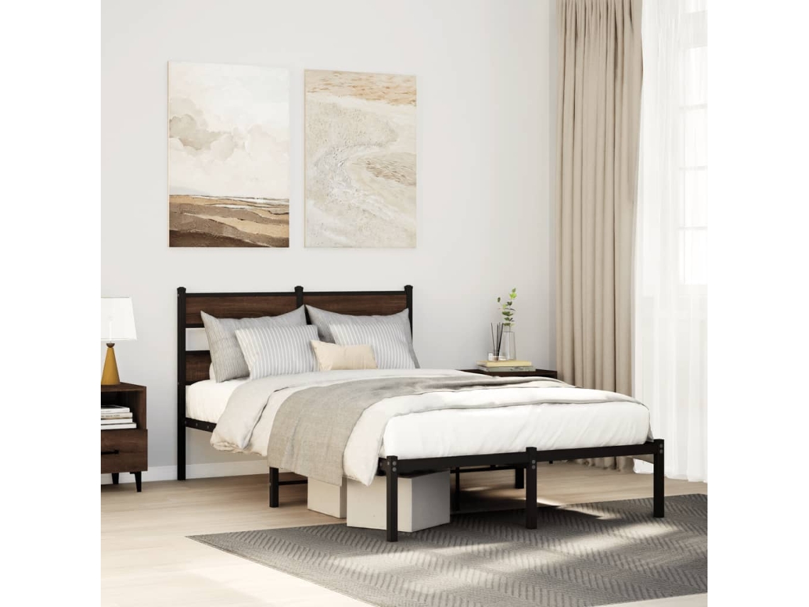 Vidaxl Cama Sem Colchão com Cabeceira 120x190 Cm Carvalho Castanho