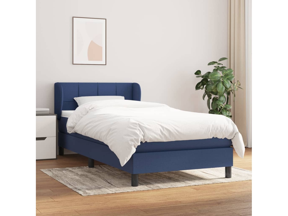 Vidaxl Cama Com Molas/colchão 90x200 Cm Tecido Azul