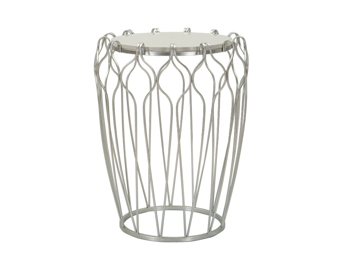 Mesa De Centro Hook Glam Ø 47,5x61,5 Cm Em Metal Prateado E Mármore - Design Sinuoso Com Contrastes Refinados