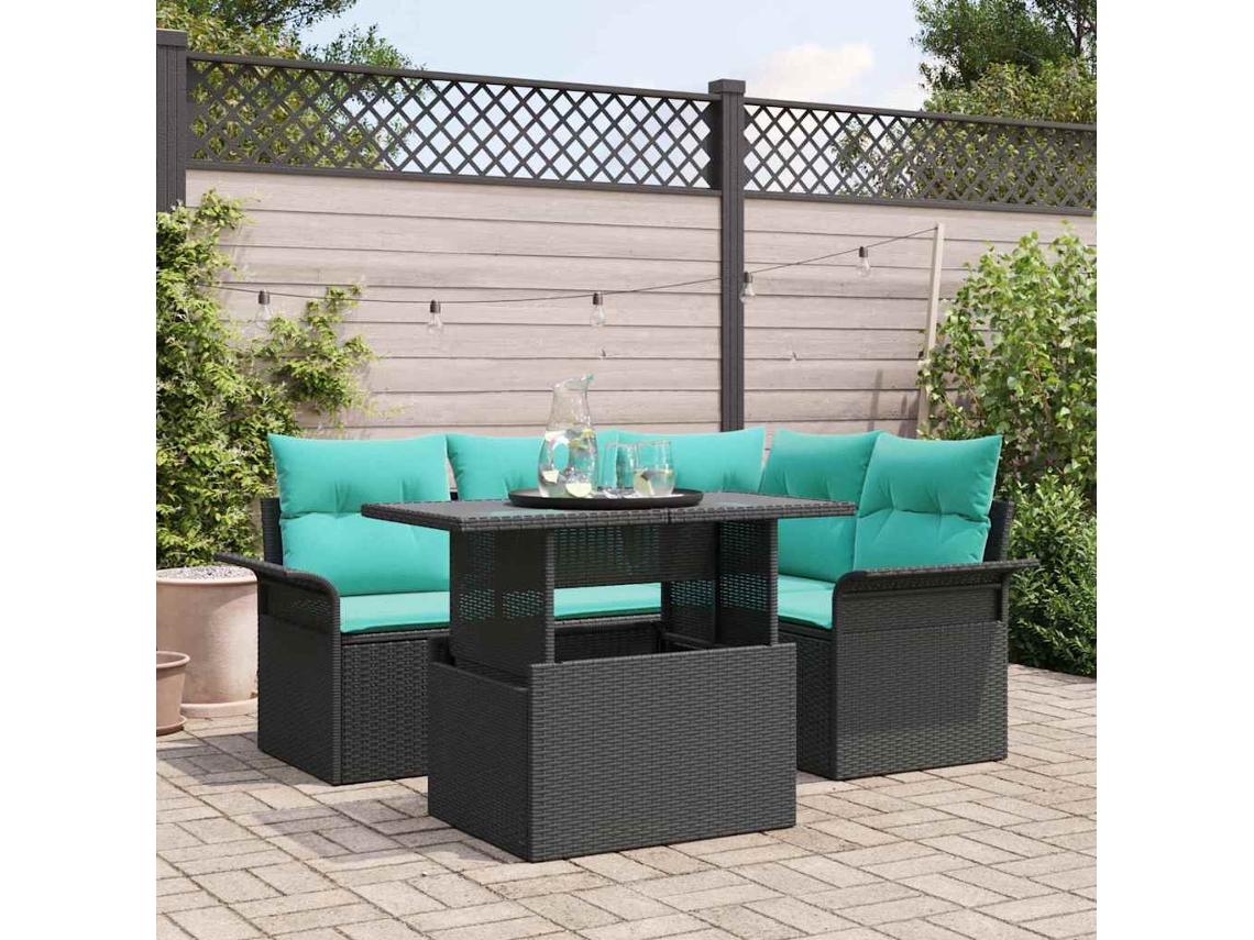 Vidaxl Conjunto De Sofá De Jardim 5 Unid. Preto