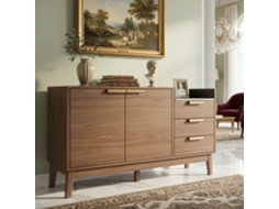 Cômoda Carvalho Tampo Mármore 120x40x77cm 3 Gavetas Porta Dupla