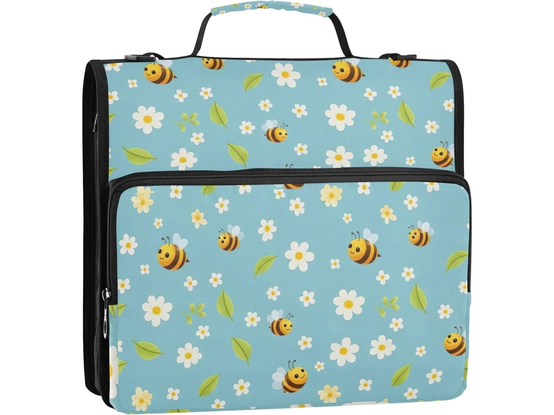 Pasta Organizadora Com Zíper De 3, 8cm, 3 Argolas, Estampa Fofa De Abelha Desenho Animado Com Vários Bolsos, Pasta