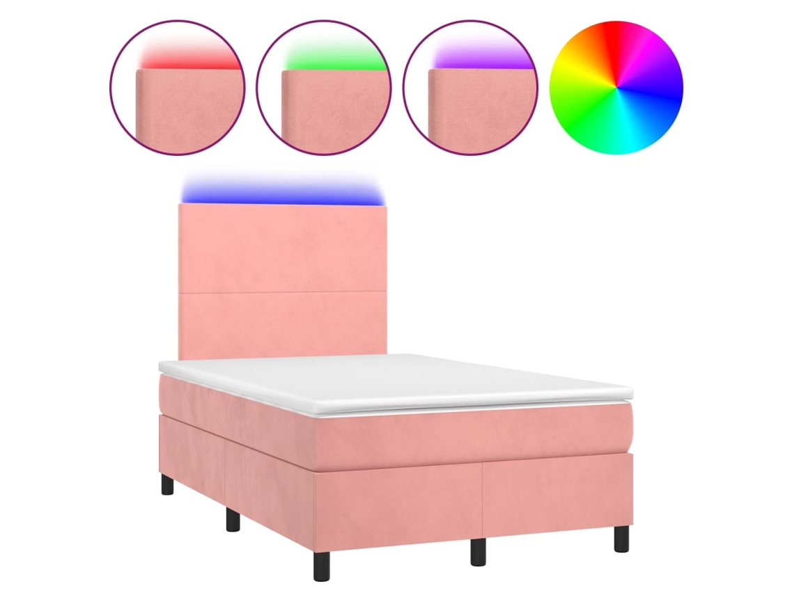 Cama Box Spring com Colchão Luzes e Led 120x190 cm Veludo Rosa MAISON EXCLUSIVE