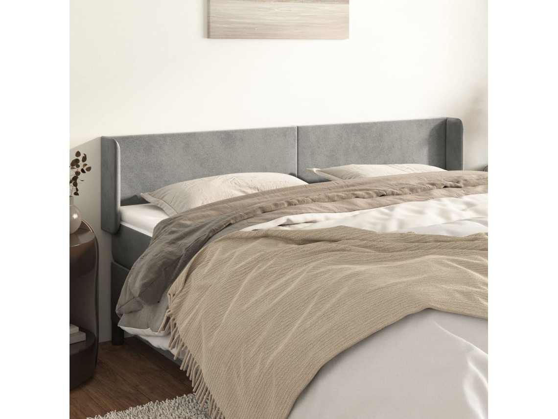 Vidaxl Cabeceira De Cama C/ Abas Veludo 183x16x78/88 Cm Cinzento-claro