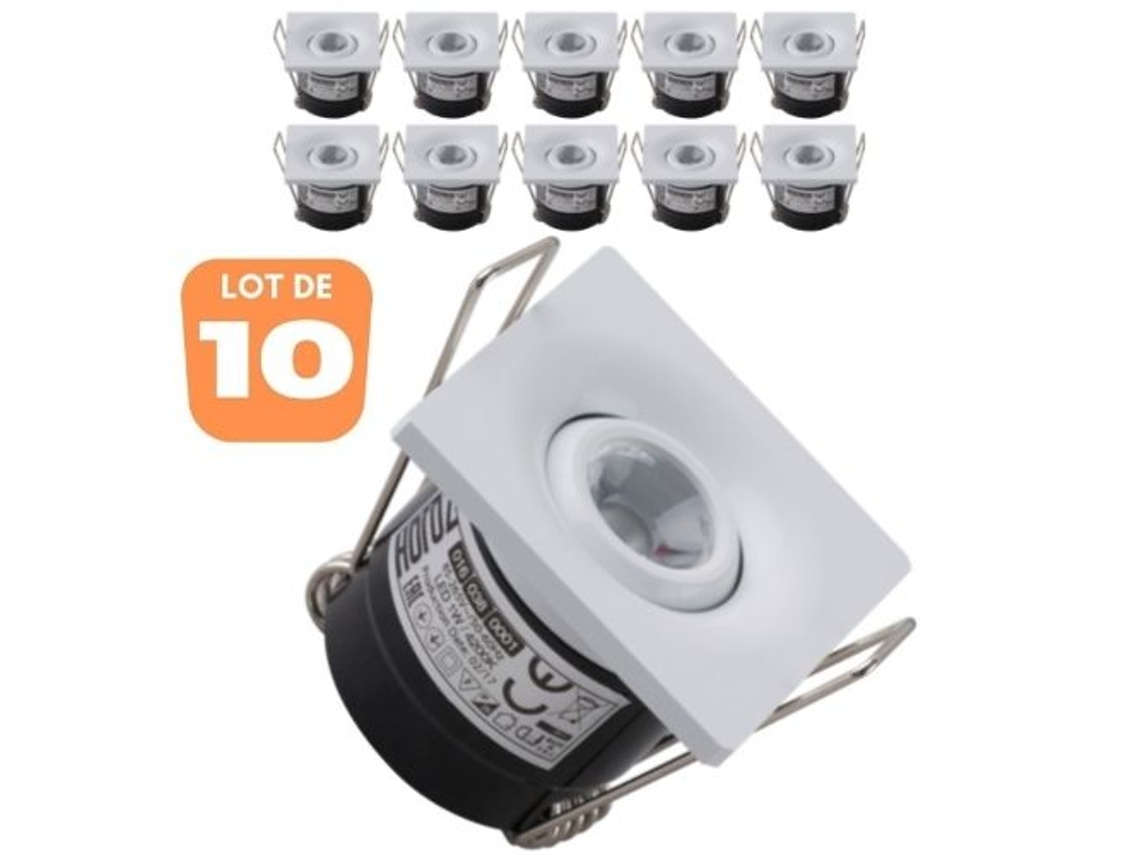 Conjunto de 10 Mini Manchas de Led Silvia 1W Quadrado Branco Ajustável HOROZ ELECTRIC