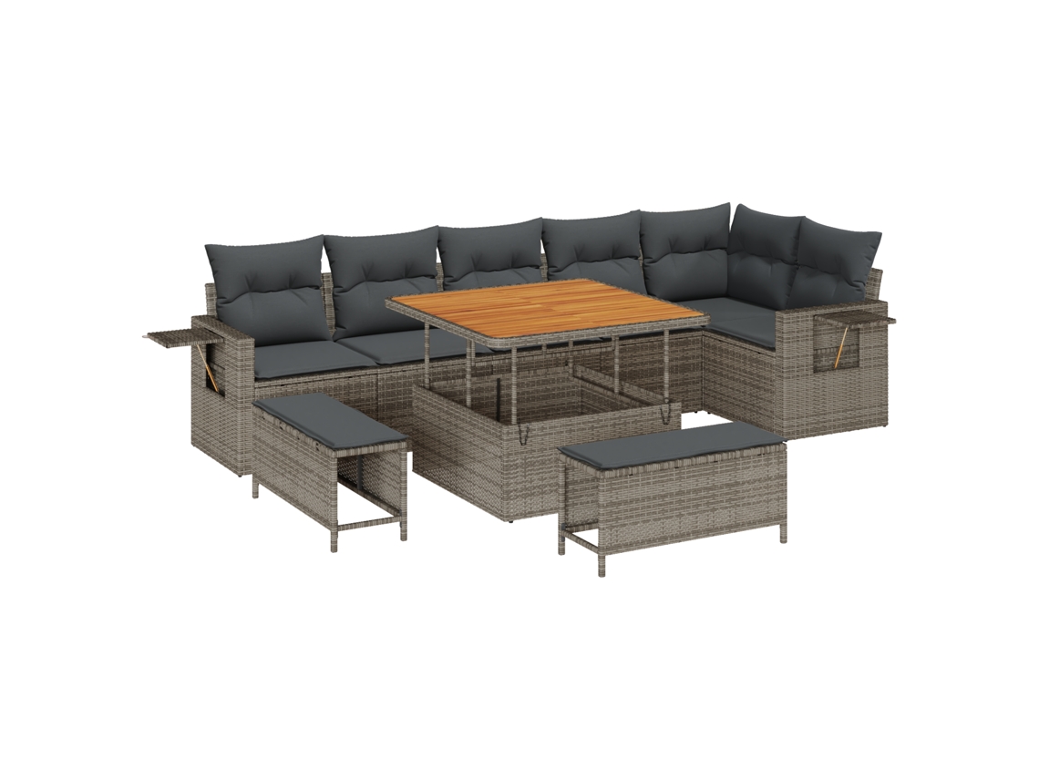 Conjunto 11 Conjunto De Sofá De Jardim Vidaxl Cinzento Vime Pe (289 X 192 X 85 Cm)