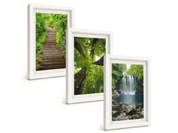 Conjunto De Pinturas Caminho, Floresta, Cachoeira, Vegetação Moldura Branca Quadros Para A Sala De Estar Espelharte (3 Peças 20x30 Cm)