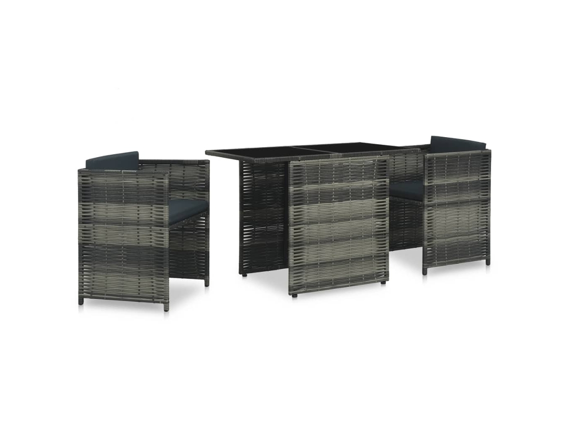 Maison Exclusive - 3 Pcs Conjunto Bistrô Com Almofadões Vime Pe Cinzento
