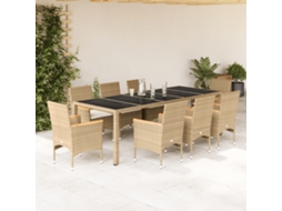 Vidaxl 9 Pcs Conjunto Jantar Jardim Com Almofadões Vime Pe/vidro Bege