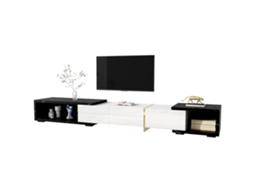 Móvel Giratório 140 260cm Mármore Preto Branco Led Dourado Moderno