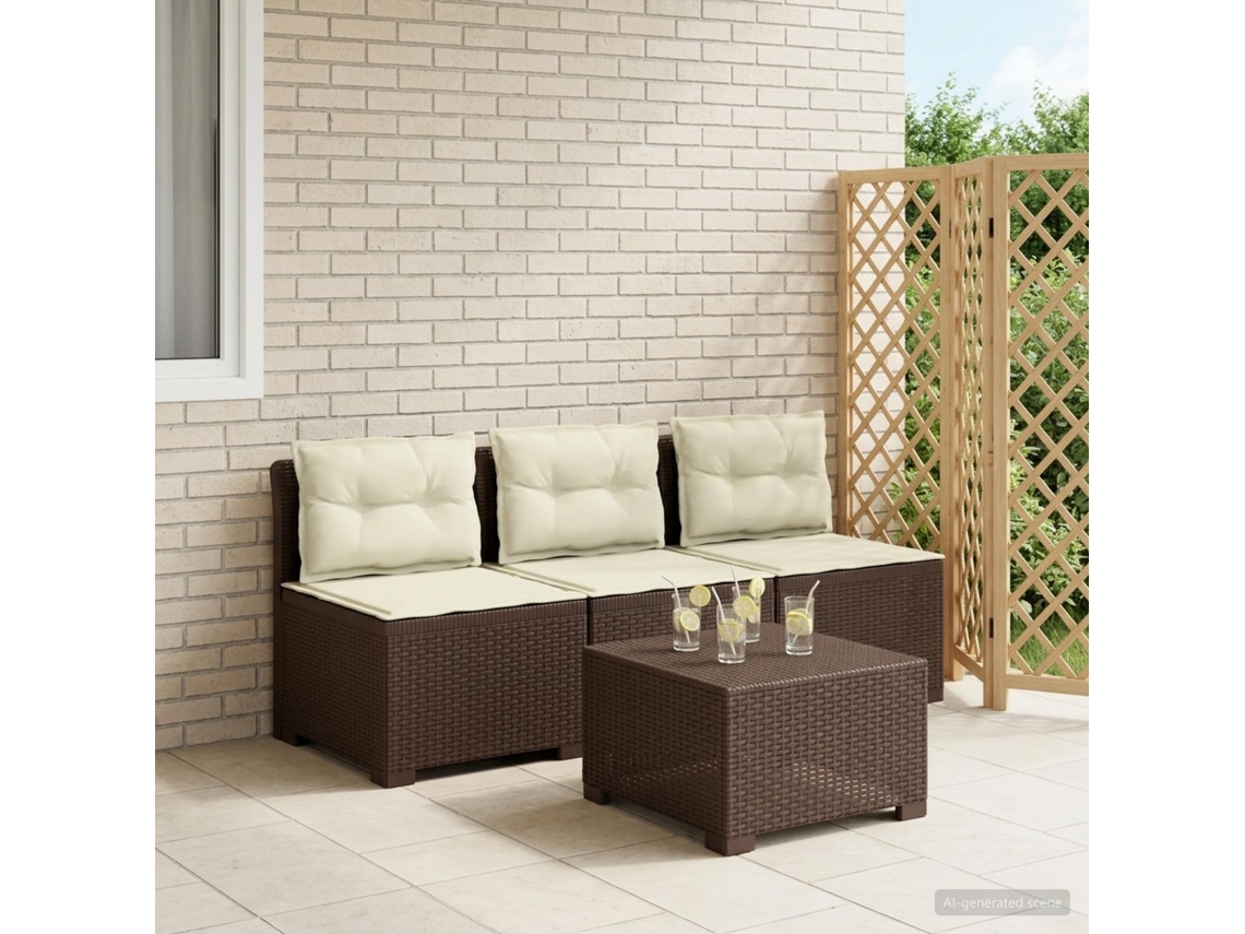 Vidaxl Sofá De Jardim 3 Lugares Com Almofadas Visual Rattan Pp
