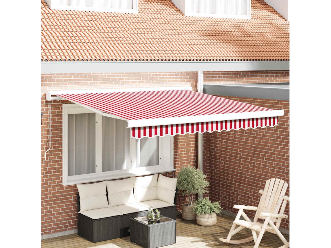 Vidaxl Toldo Retrátil Vermelho E Branco 350 X 250 Cm Lona E Alumínio