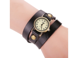 Relógio de Pulso Feminino Estilo Punk Pulseira Multicamada Liga Quartzo Preto