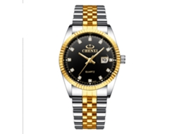 Relógio masculino de luxo, analógico, de quartzo, com diamantes, pulseira de aço inoxidável, preto.