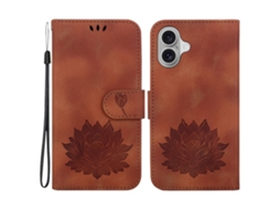 Capa Em Couro Pu, Com Suporte, Para Apple Iphone 16 - Cor Castanho