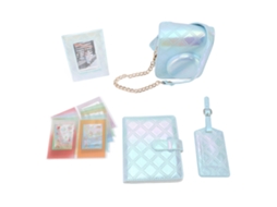 Protective Case Square Plaid Embroidery Thread Pu Leather Bag With Photo Album Photo Frame Boarding Pass Shell Photo Frame Stickers For Mini12 Blue LAXISCREED