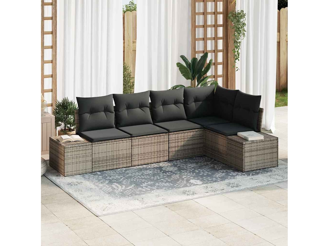 Vidaxl Conjunto De Sofá De Jardim 5 Unid. Cinzeto Vime Pe
