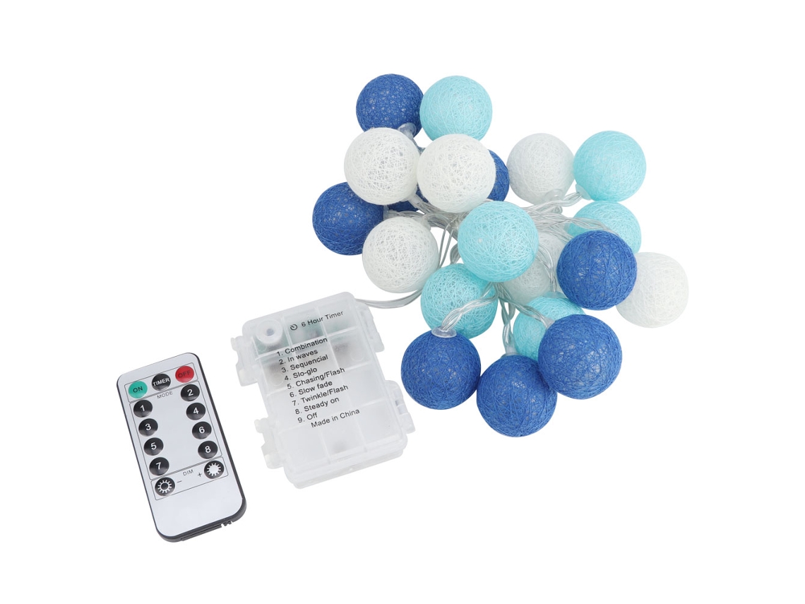 Laxiscreed Conjunto De 20 Bolas De Fio De Algodão Com Luzes Led Para Decoração De Natal Azul