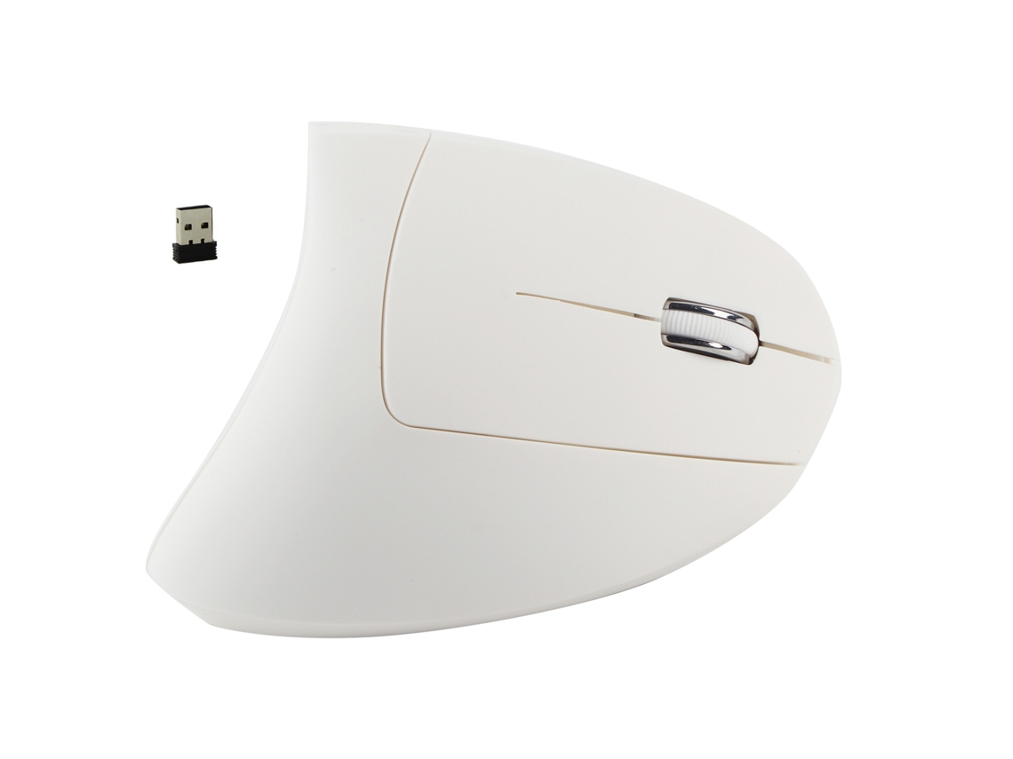 Mouse Vertical Sem Fio 2.4GHz, Óptico, 1600 DPI, Ergonômico, Branco