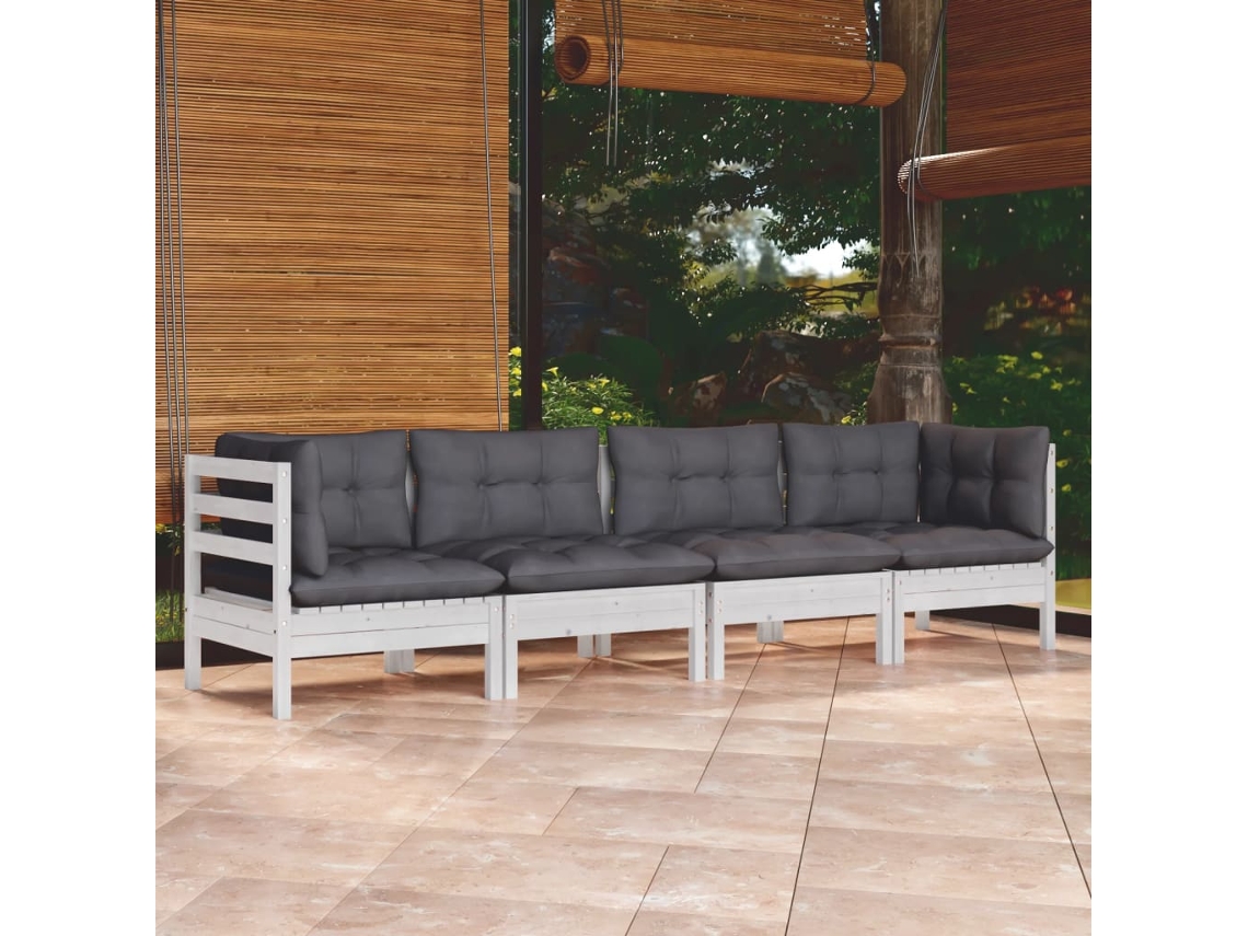 Vidaxl 4 Pcs Conjunto Lounge De Jardim C/ Almofadões Pinho Maciço