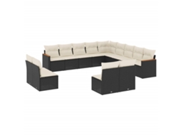 Conjunto 13 de sofás de jardim com almofadões VIDAXL vime PE preto