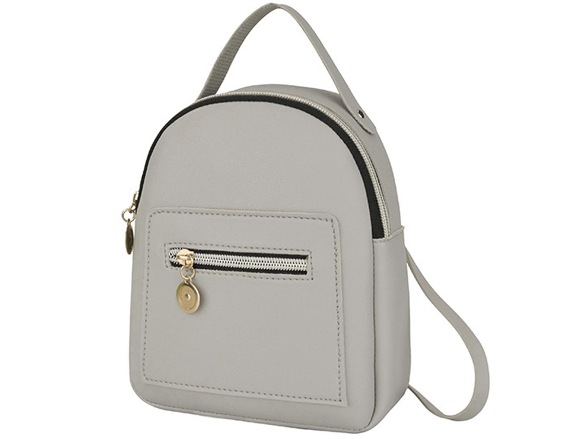 Mochila de couro PU para mulher, casual, bonita, com bolsos de cremalheira, convertível em bandolete | S/MARCA