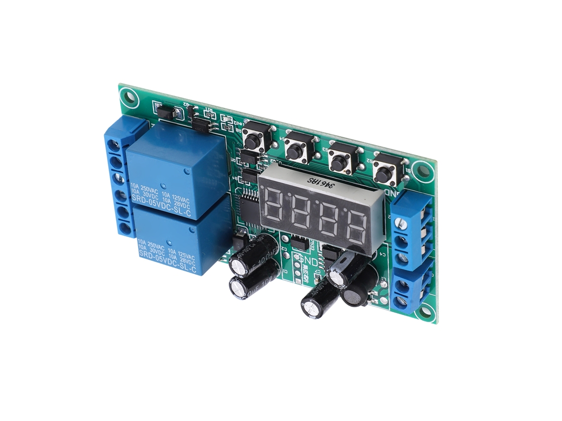 Módulo relé 2 canais com display LED atraso temporizado DC 7 30V disparo pulso