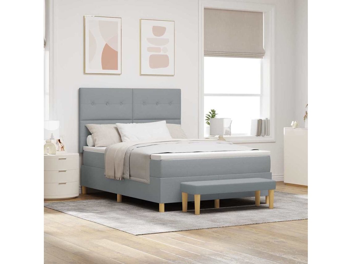 Vidaxl Cama Box Com Cabeceira Cinzento-claro 200 X 160 Cm Tecido