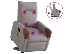 Vidaxl Poltrona Elevatória De Massagens Tecido Cinzento-acastanhado