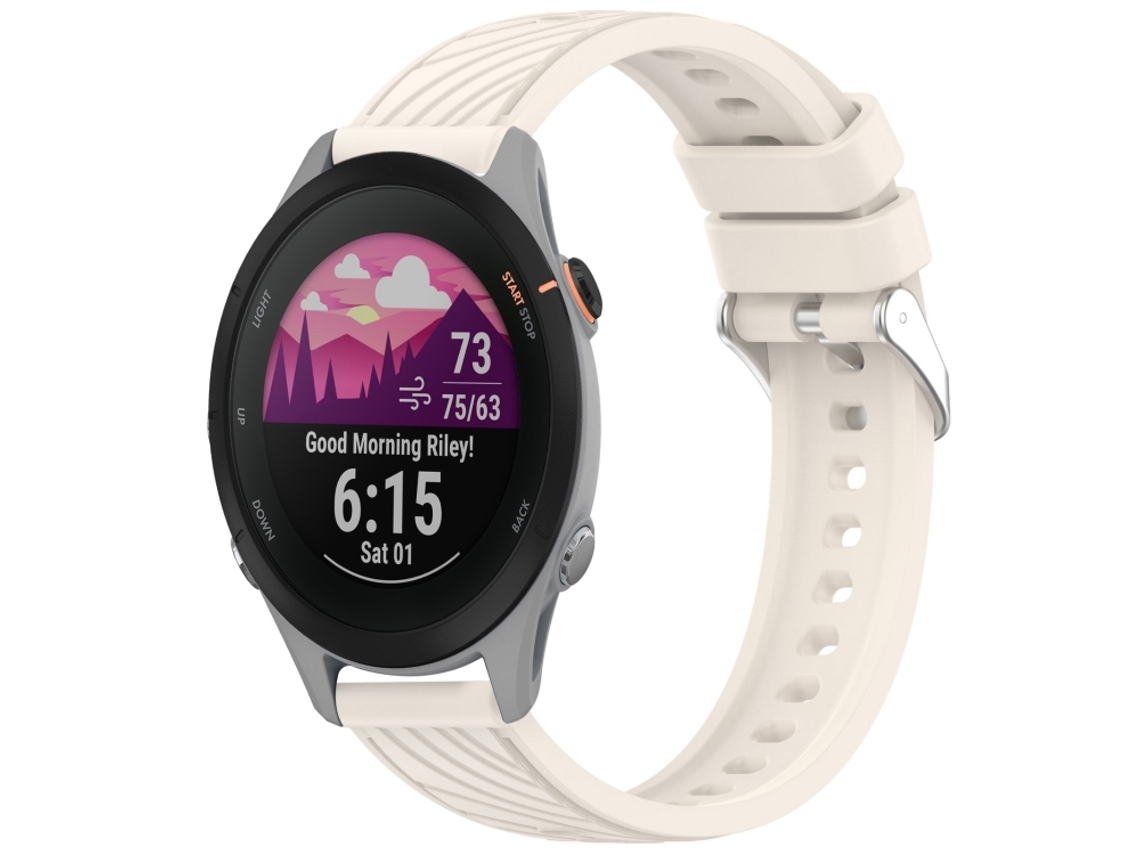 Bracelete Para Garmin Forerunner 255s (18mm) - Silicone - Textura Listrada - Fivela De Aço Prate Starlight