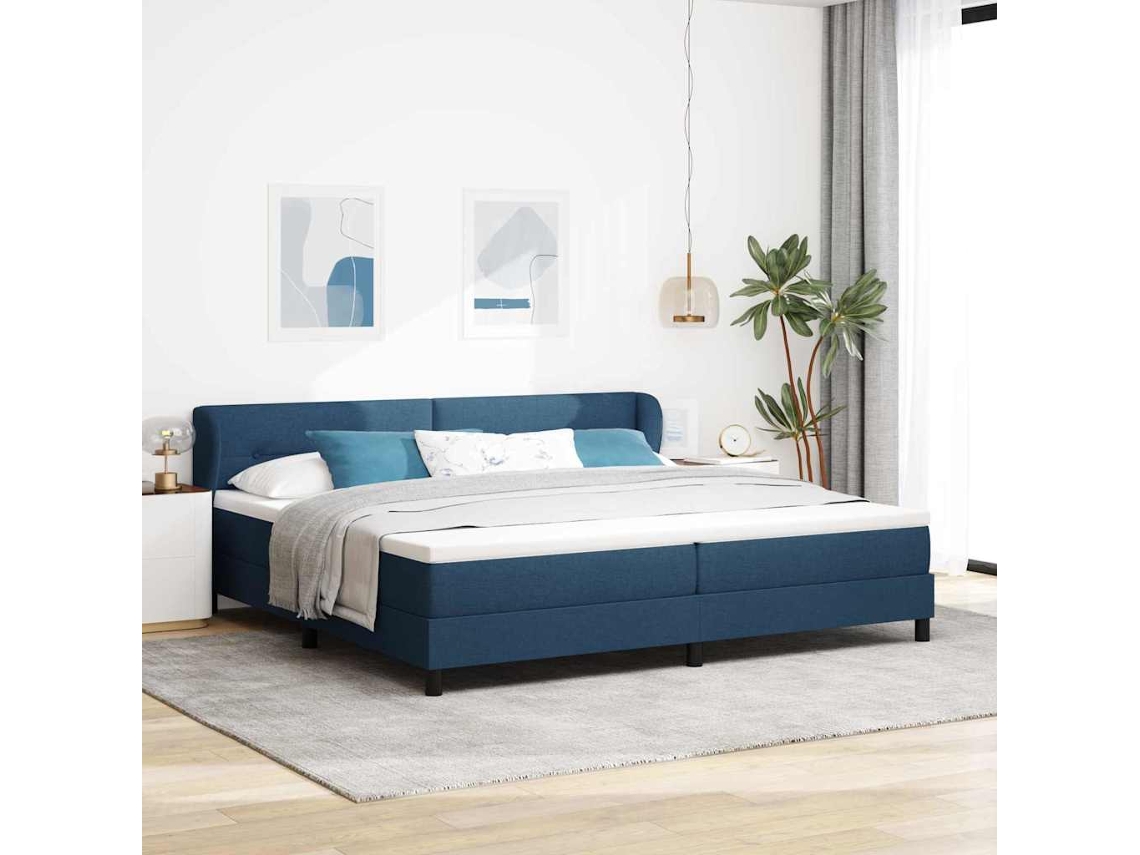 Vidaxl Cama Box Com Cabeceira Azul 200 X 200 Cm Tecido