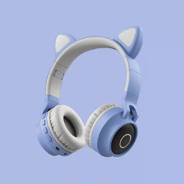 Fones De Ouvido Com Orelhas De Gato (cinza-azulado) Bluetooth Sem Fio Com Faixa De Luz Led E Microfone.