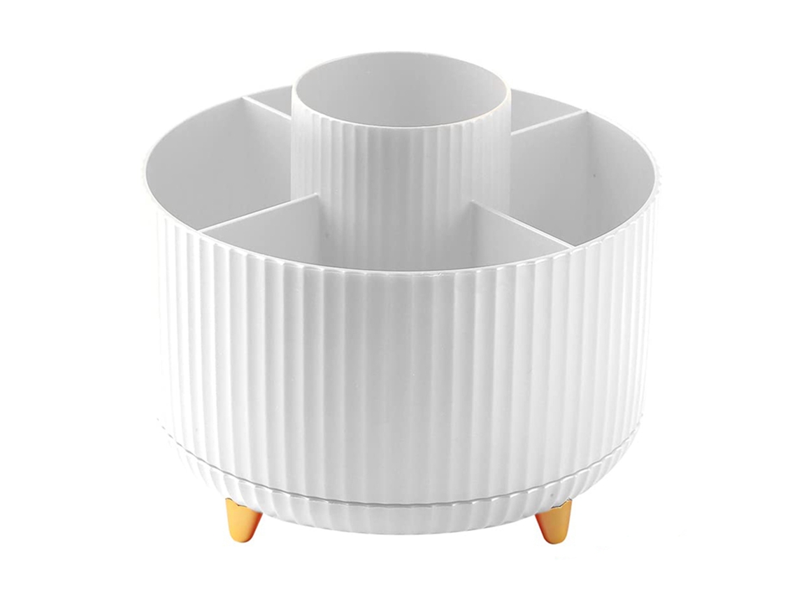 Ats porta Lápices e Canetas para Mesa com 5 Compartimentos Giratsório 360 Graus Organizador de Matseriais Escolares Branco