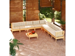 Vidaxl 10 Pcs Conjunto Lounge Jardim C/ Almofadões Creme Pinho Maciço