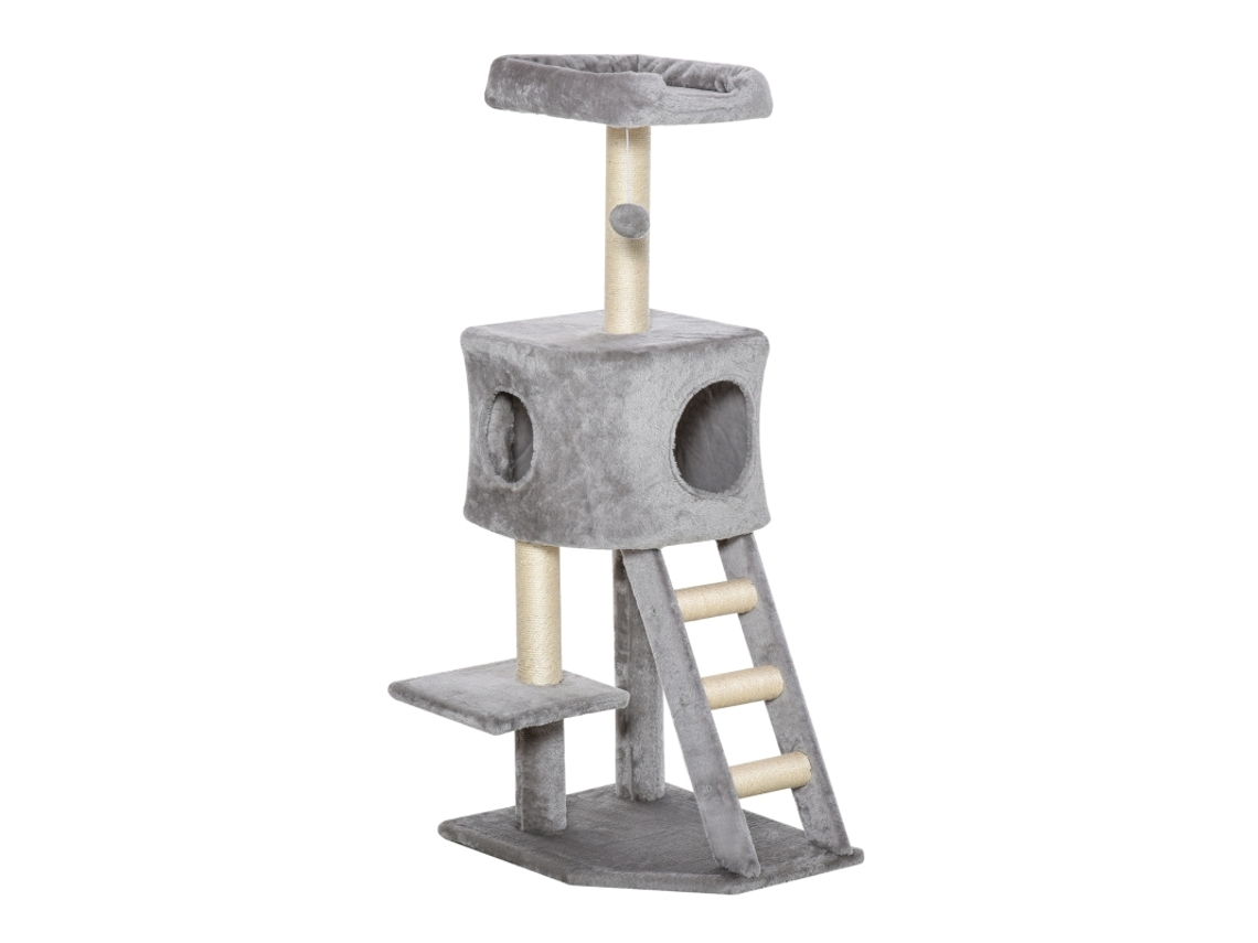 Árvore Gatos 120cm Caverna Bola Sisal Plataforma Cinza