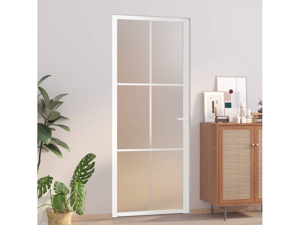 Vidaxl Porta De Interior 83x201,5 Cm Vidro E Alumínio Branco Mate