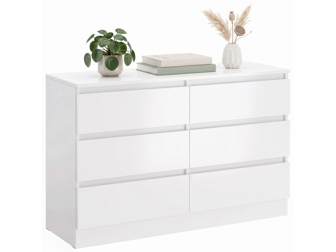 Cômoda Com 6 Gavetas Para Quarto E Sala De Estar, Branca, 100 X 35 X 69 Cm
