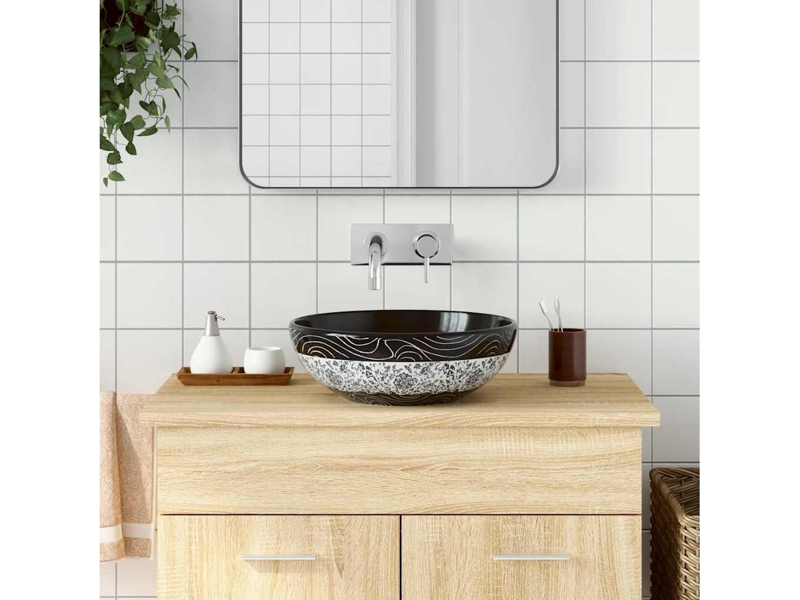 Vidaxl Lavatório De Bancada Redondo Φ41x14 Cm Cerâmica Preto E Azul